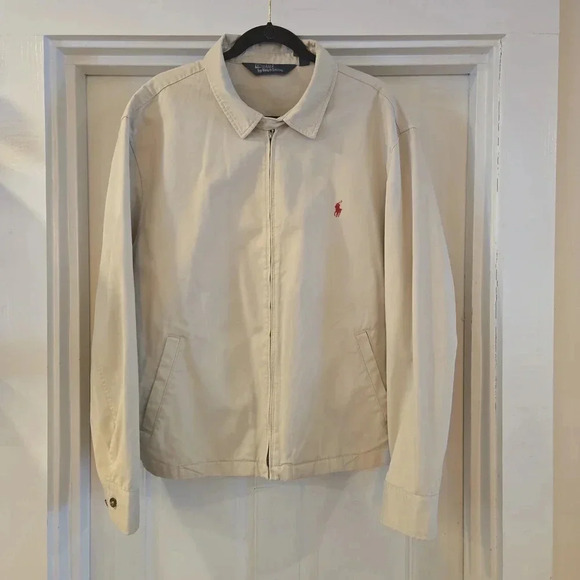 Vintage Rare Polo Ralph Lauren Full Zip Sports Bomber Jacket Cream Tan Mens XXL